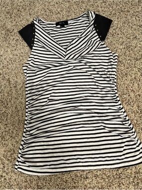 BCX Black & White Striped Sleeveless Tank with Studded Shoulders